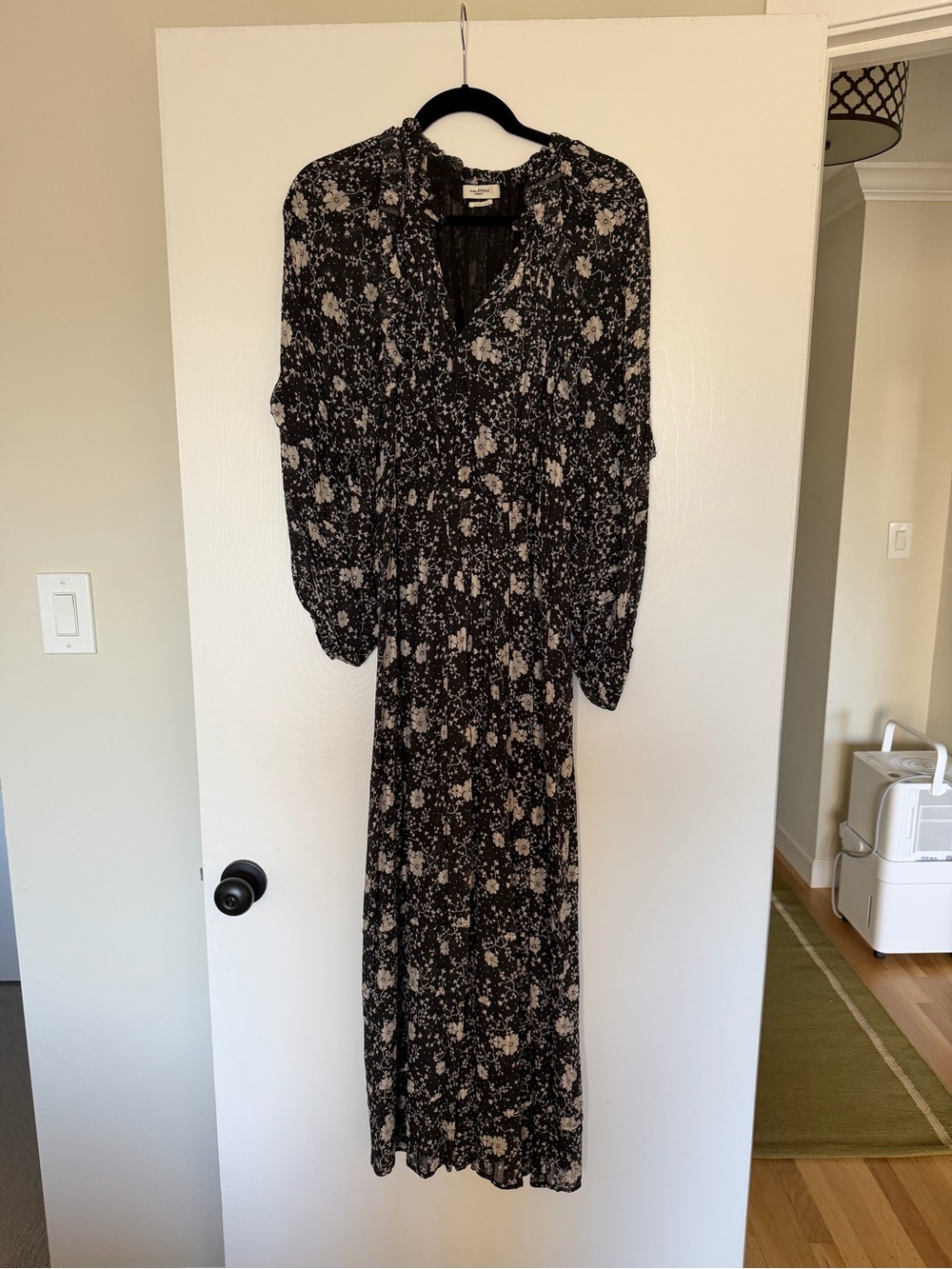 Isabel Marant Estine Black Floral Maxi Dress with Cream Accents - Women's